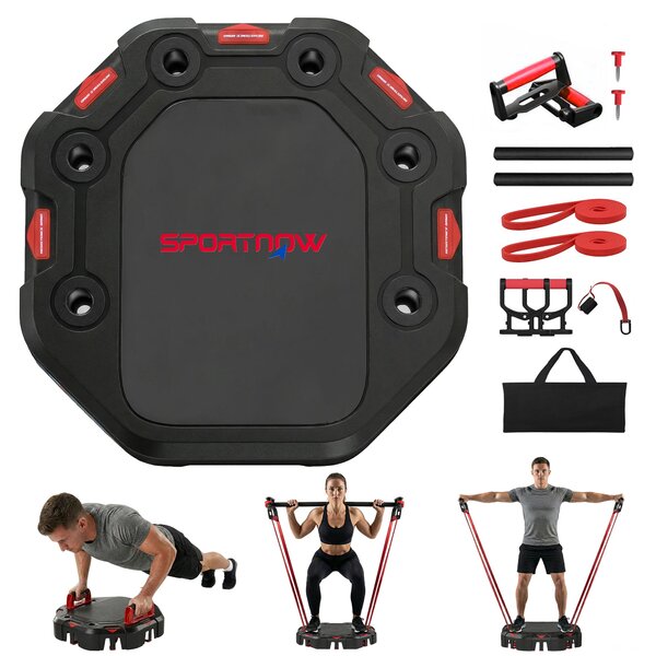 SPORTNOW 7v1 nastavitelý board na kliky s odporovými pásy, kolečky a kotvou do dveří — skládací multifunkční domácí posilovna | Aosom