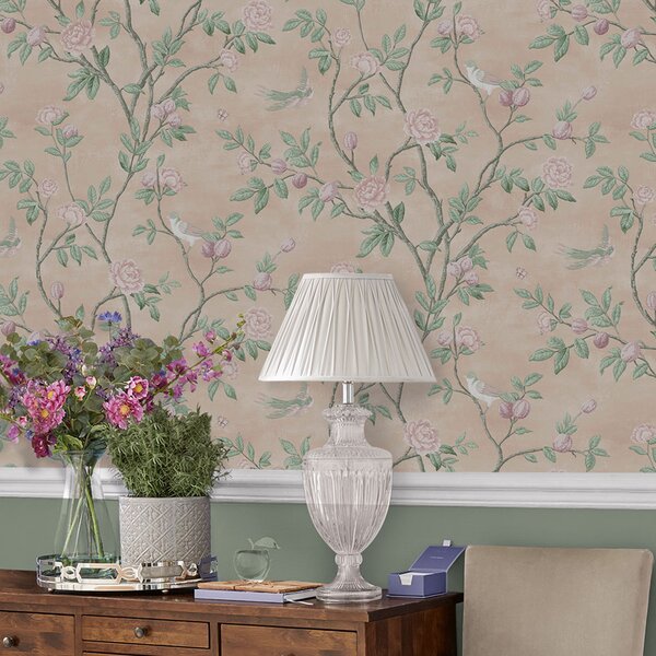 Vliesová tapeta na zeď, růžová, květiny, ptáčci, 113372, Laura Ashley Signature