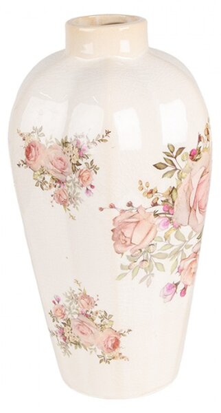 Keramická béžovorůžová váza s růžemi Rosien S – 17x30 cm