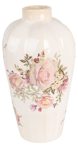 Keramická béžovorůžová váza s růžemi Rosien S – 17x30 cm