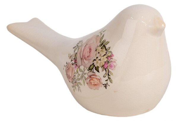 Keramická dekorace ptáček s kytičkami a růžemi Rosien L – 25x10x13 cm