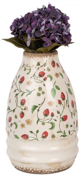 Kónická keramická váza s dekorem jahod Bertjan / Wild Strawberries M – 21x32 cm