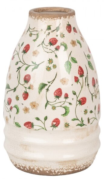 Kónická keramická váza s dekorem jahod Bertjan / Wild Strawberries M – 21x32 cm