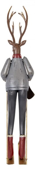 Dekorativní figurka jelena na lyžích s červenou šálou – 19x15x65 cm