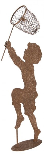 Kovová socha chlapečka se síťkou na motýly – 33x13x88 cm