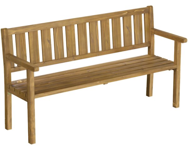 Outsunny 3místná dřevěná lavice do exteriéru, odolná vůči povětrnosti, s opěradlem a područkami, nosnost 360 kg, 167 x 57 x 93 cm, teak | Aosom