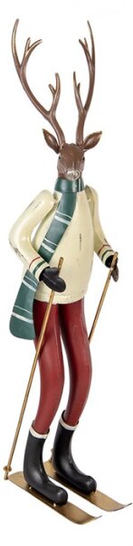 Dekorativní figurka jelena na lyžích s zelenou šálou – 19x15x65 cm