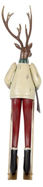 Dekorativní figurka jelena na lyžích s zelenou šálou – 19x15x65 cm