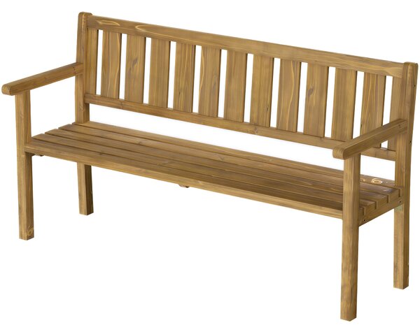 Outsunny 3místná dřevěná lavice do exteriéru, odolná vůči povětrnosti, s opěradlem a područkami, nosnost 360 kg, 167 x 57 x 93 cm, teak | Aosom