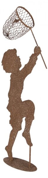 Kovová socha chlapečka se síťkou na motýly – 33x13x88 cm