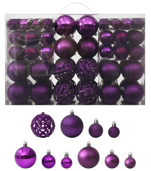 Sada vánočních baněk 100 kusů fialová