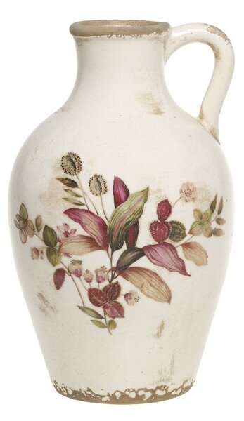 Béžová antik keramická váza s květy a ouškem Florac - Ø 16*26 cm - Chic Antique