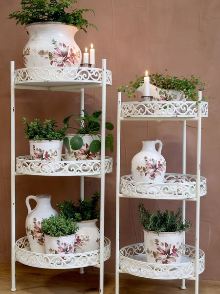 Béžová antik keramická váza s květy a ouškem Florac - Ø 16*26 cm - Chic Antique