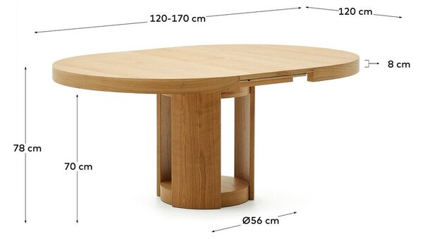 Kulatý rozkládací jídelní stůl s přídavnou deskou v dekoru dubu ø 120 cm Artis – Kave Home