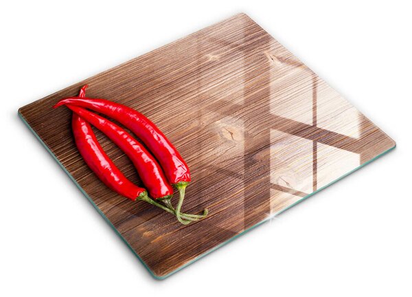 Skleněná krájecí deska Chilli papričky na dřevo