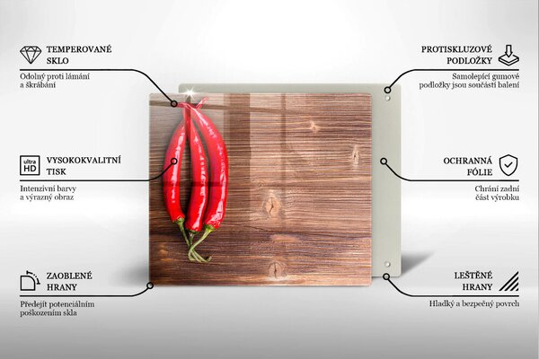 Skleněná krájecí deska Chilli papričky na dřevo