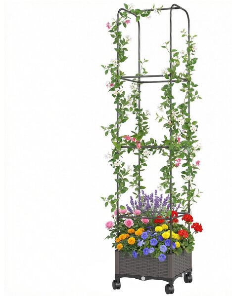 Outsunny vyvýšený truhlík s mříží, mobilní na kolečkách s odtokem, 40 × 40 × 185 cm | Aosom