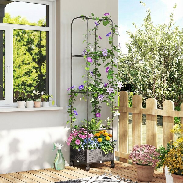 Outsunny vyvýšený truhlík s mříží, mobilní na kolečkách s odtokem, 40 × 40 × 185 cm | Aosom
