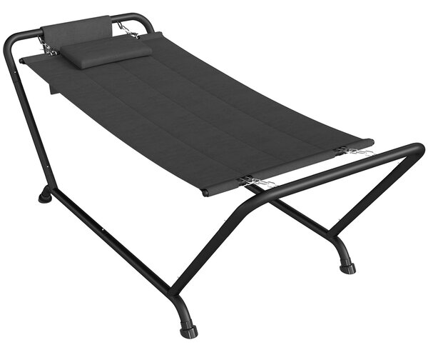 Outsunny samostatně stojící houpací síť s rámem 237 x 90 cm — polstrovaný polštář a boční kapsa, ocel s práškovým nátěrem, nosnost 150 kg — tmavě šedá