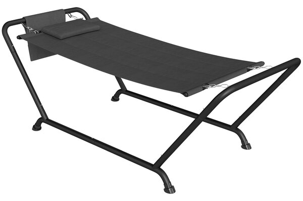 Outsunny samostatně stojící houpací síť s rámem 237 x 90 cm — polstrovaný polštář a boční kapsa, ocel s práškovým nátěrem, nosnost 150 kg — tmavě šedá