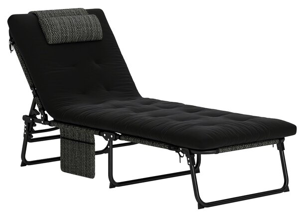Outsunny skládací venkovní lehátko s polštářem — 4polohové opěradlo, postranní kapsa, odolné proti povětrnostním vlivům — nosnost až 120 kg — černé |