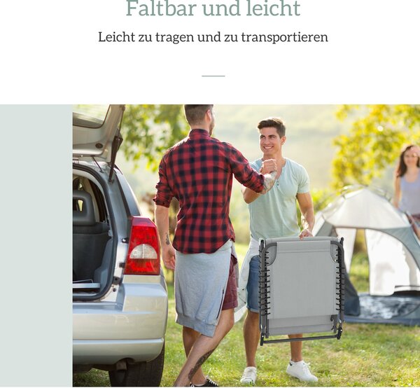 Outsunny skládací lehátko s 4polohovým opěradlem a polštářkem, odolné vůči povětrnosti, pro kemp, zahradu, pláž a u bazénu — světle šedé, nosnost 120