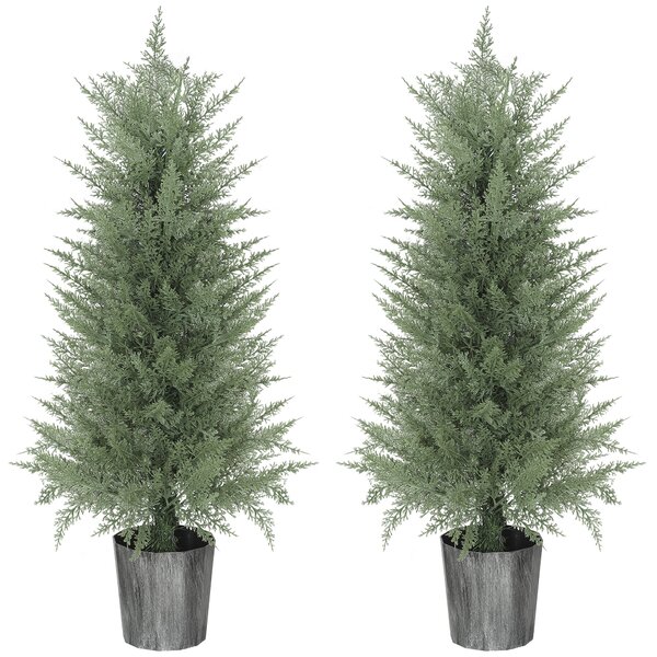HOMCOM sada 2 velkých umělých cypřišů 90 cm v květináčích – realistické plastové rostliny do obýváku, ložnice, kanceláře či kryté terasy | Aosom