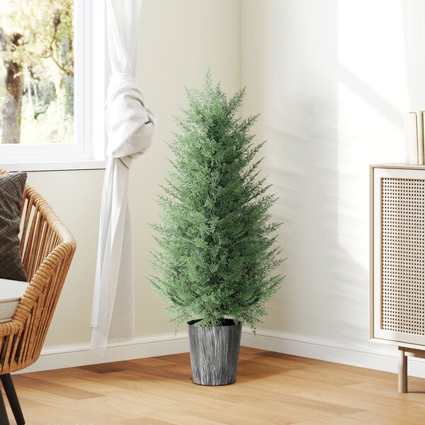 HOMCOM sada 2 velkých umělých cypřišů 90 cm v květináčích – realistické plastové rostliny do obýváku, ložnice, kanceláře či kryté terasy | Aosom