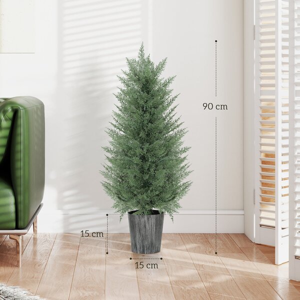 HOMCOM sada 2 velkých umělých cypřišů 90 cm v květináčích – realistické plastové rostliny do obýváku, ložnice, kanceláře či kryté terasy | Aosom