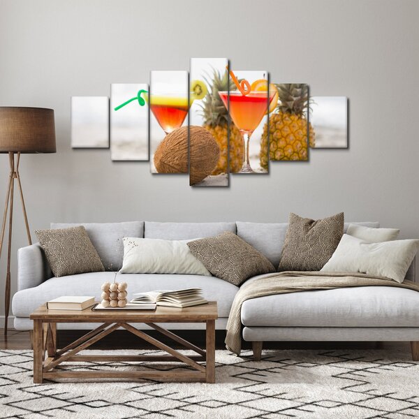 Obraz ananasů a sklenic na pláži (210x100 cm)