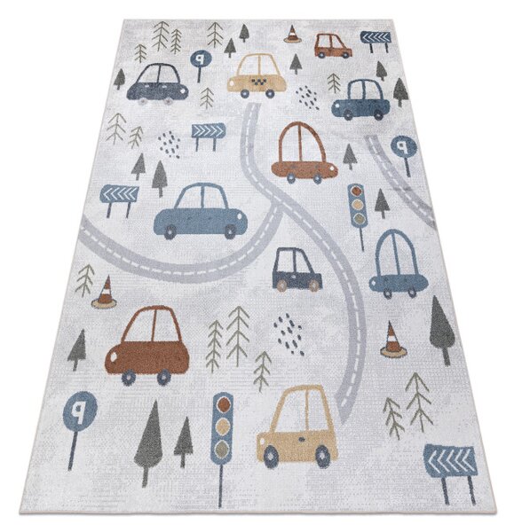 Koberec BONO 8436 auta / uličky, krémový / světle šedý