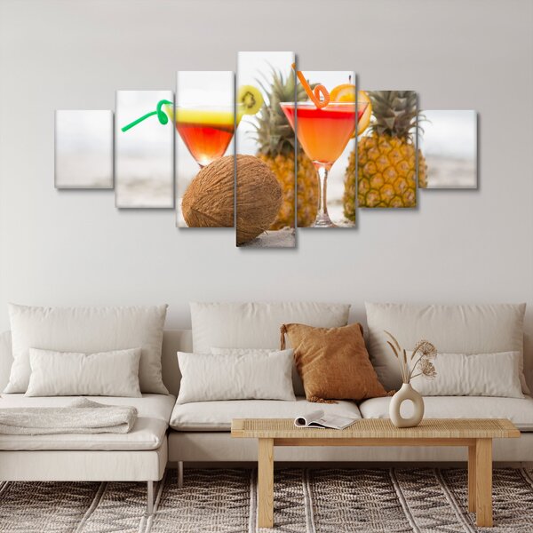 Obraz ananasů a sklenic na pláži (210x100 cm)