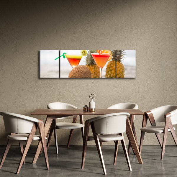 Obraz ananasů a sklenic na pláži (170x50 cm)