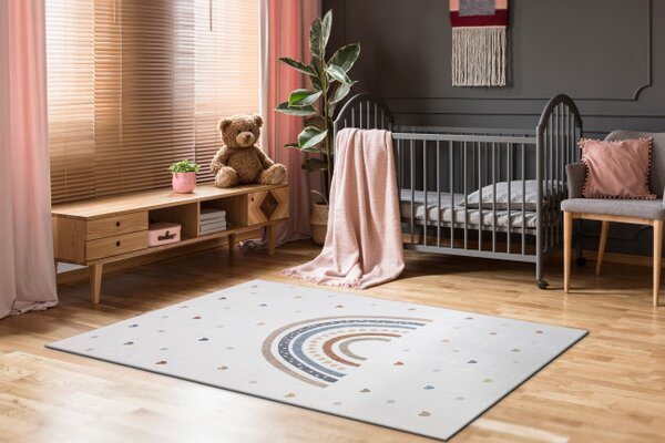 Koberec BONO 8302 duha / srdce, krémový / hnědý