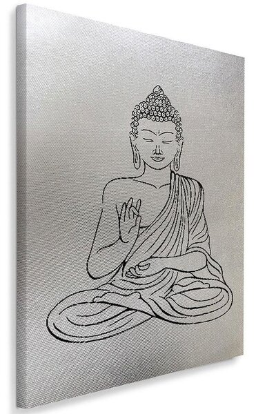 Gario Obraz na plátně Stříbrně zbarvený kreslený Buddha Velikost: 40 x 60 cm, Provedení: Obraz na plátně