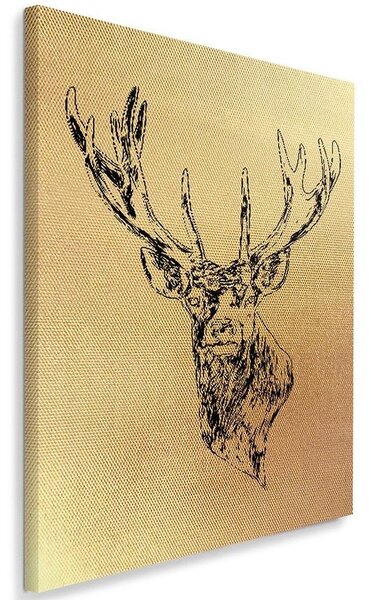 Gario Obraz na plátně Zlatě kolorovaná kreslená hlava jelena Velikost: 40 x 60 cm, Provedení: Obraz na plátně