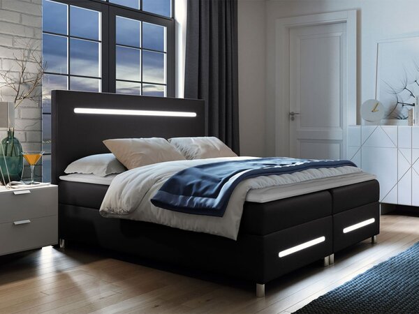 Kontinentální postel Trunida LED, Rozměr postele: 140x200, Barva:: ekokůže Soft 011 (černá) 5903211191299