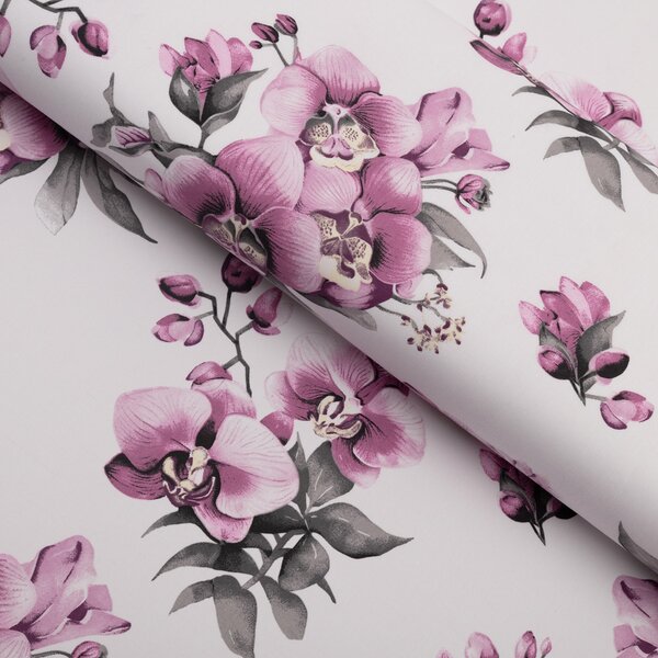 Biante Bavlněný oválný ubrus Sandra SA-623 Lila orchideje na bílém 50x100 cm