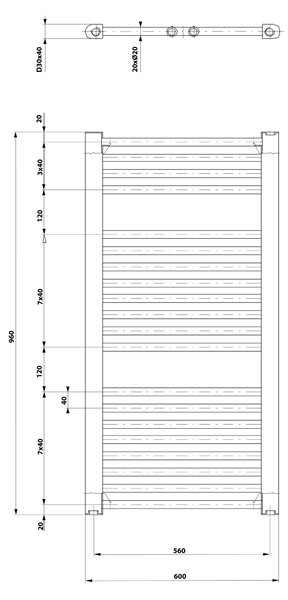 Aqualine Aqualine, DIRECT topné těleso s bočním připojením 600x960 mm, černá matná, ILR96B