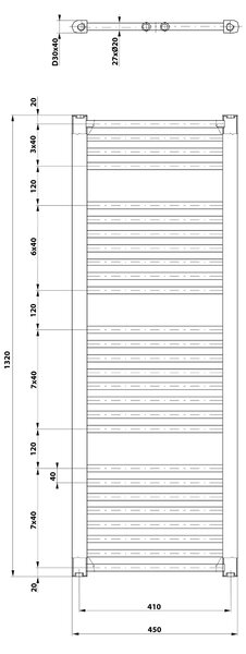 Aqualine Aqualine, DIRECT topné těleso s bočním připojením 450x1320 mm, černá matná, ILR34B