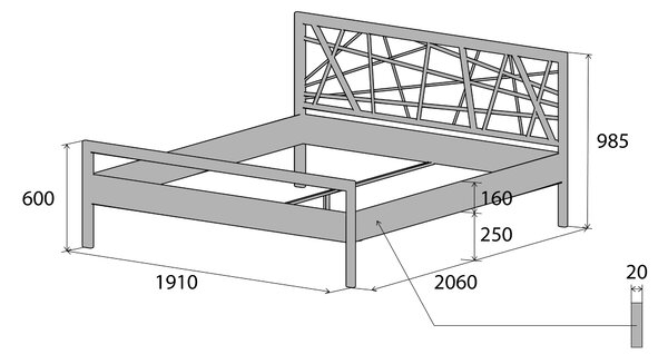 Česká Kovová postel ZIG ZAG Barevne provedení: Základní (černá, bílá, stříbrná 9006), Rozměr: 90 x 200 cm