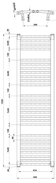 Aqualine Sapho, ORBIT otopné těleso s bočním připojením 450x1320 mm, 594 W, bílá
