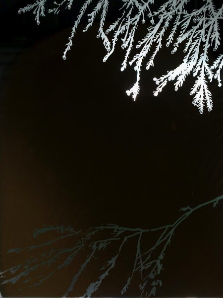 AMIRRO 80 x 60 cm Ve třpytu kapek deště 1/2, pískované zrcadlo, podsvícení, autorské zrcadlo STOD004