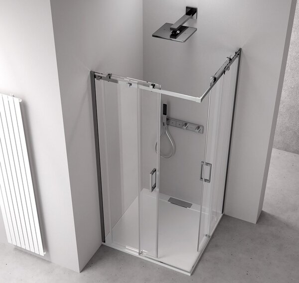 Polysan Sapho, THRON LINE SQUARE čtvercový sprchový kout 800x800mm, hranaté pojezdy, rohový vstup