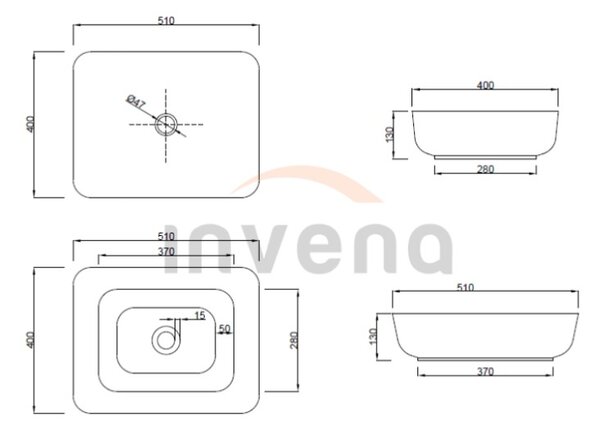 Invena Florina, keramické umyvadlo 51x40x13 cm, imitace kamene, INV-CE-40-706-C