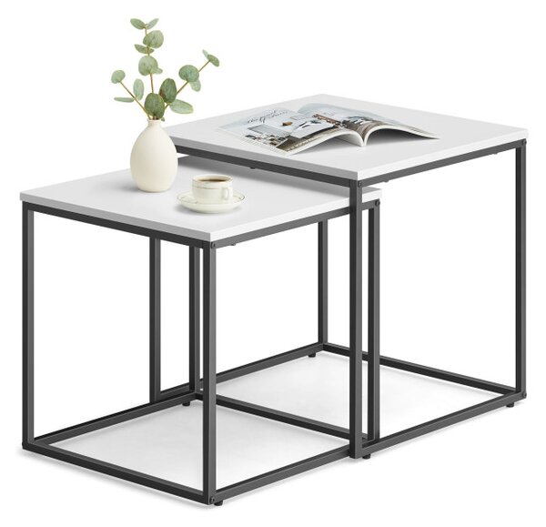 Set dvou čtvercových konferenčních stolků - bílé (černé nohy)
