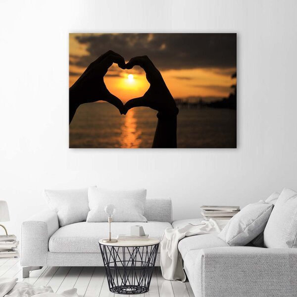 Obraz na plátně Srdce s rukama a západ slunce Rozměry: 60 x 40 cm