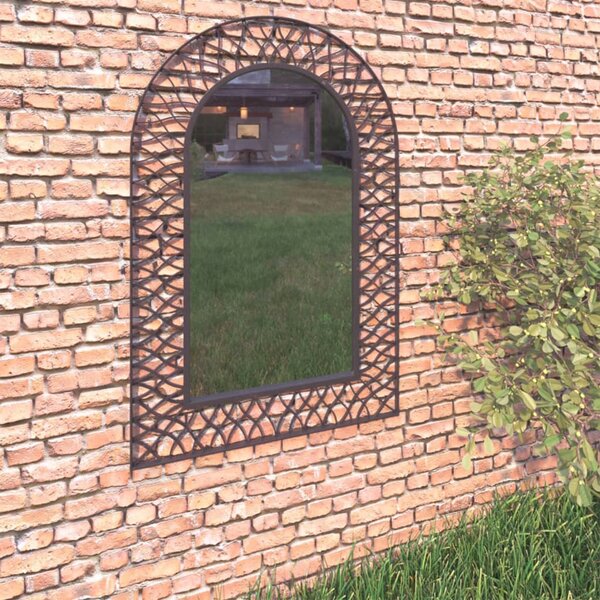 Zahradní nástěnné zrcadlo s obloukem 50 x 80 cm černé