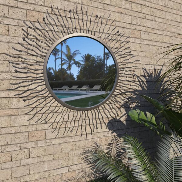 Zahradní nástěnné zrcadlo zářící slunce 80 cm černé