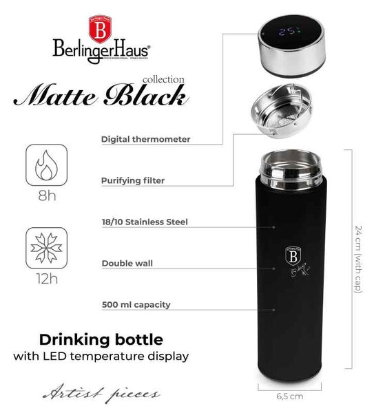 Termoska nerez s LED displejem 500 ml Matte Black Collection